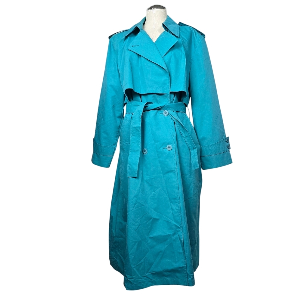 London Fog Teal Button Down Belted Coat 14P